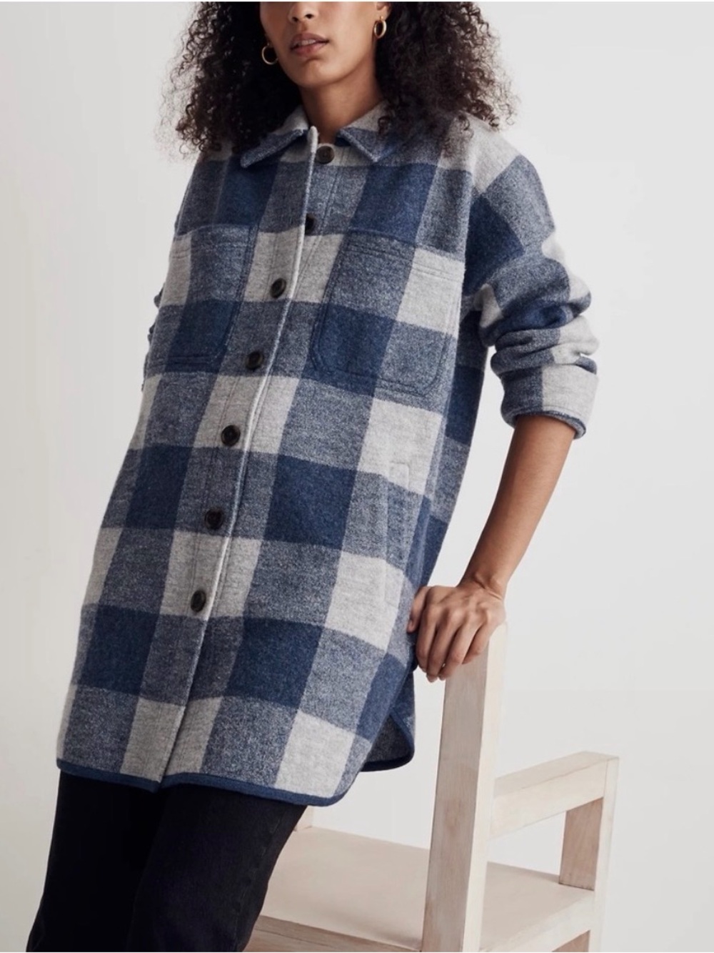 Madewell Jacket Womens S Boiled Wool Sweater Jacket Buffalo Check Blue Shacket